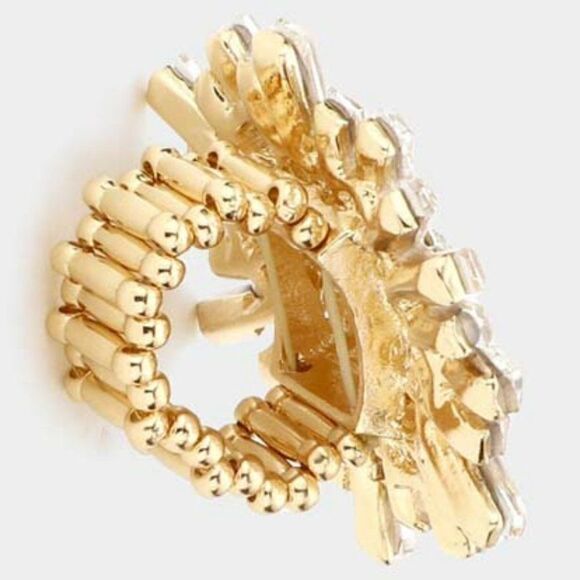 Round Rectangle Oil Spill Stone Cluster Gold Stretch Ring NWT - Picture 6 of 6